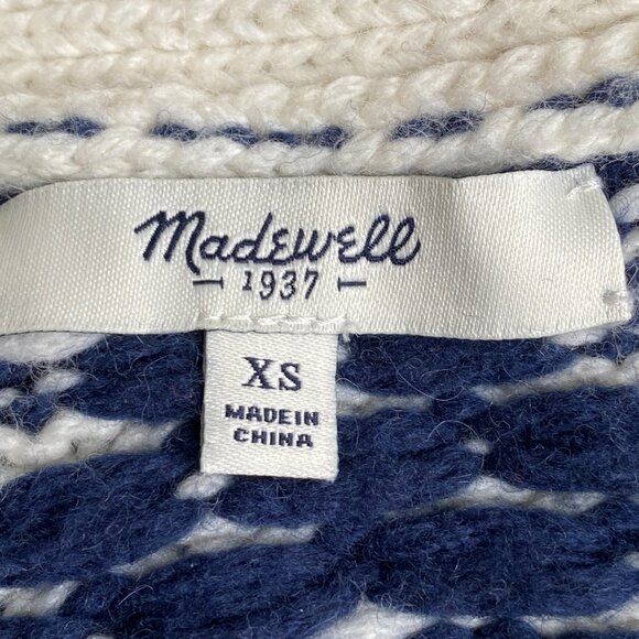 Madewell Contrast Fair Isle Cardigan Blue Open Nordic Alpaca Wool Chunky Cozy-XS - Picture 11 of 13